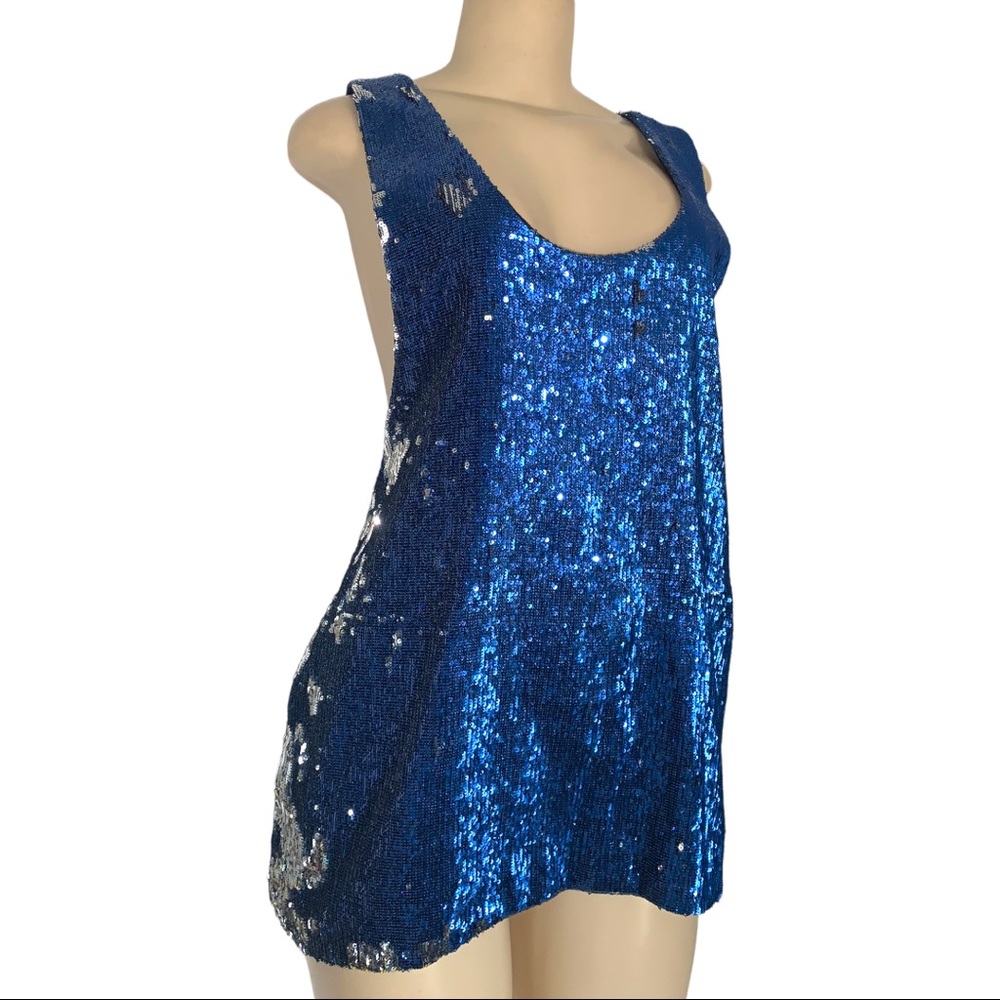 Evil Twin Glitter Bead Embellished Sleeveless Pocketed Dressy Lined Blouse Top